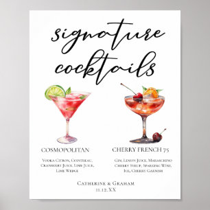 Poster Menu Cosmopolitan Cherry French 75 Cocktails
