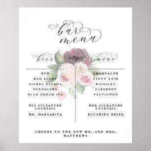 Poster Menu da Barra de Flores Adore Lista de Vinho Cerve