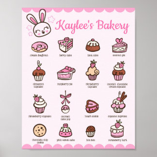 Poster Menu da Kawaii Bakery com seu nome