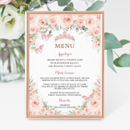 Poster Menu de Aniversário do Blush Floral Rosa Dourado Q
