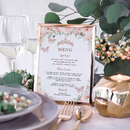 Poster Menu de Aniversário do Blush Floral Rosa Dourado Q
