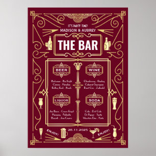 Poster Menu de Bar Aberto da Borgonha Dourada Art Deco We