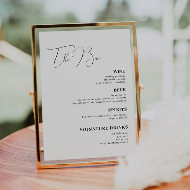 Poster Menu de Bar de Bebidas de Casamento com Manuscrito (Criador carregado)