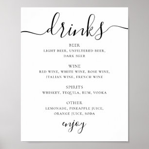 Poster Menu de bar de bebidas para casamento com script p