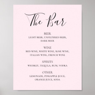 Poster Menu de bar de bebidas simples de script rosa-clar