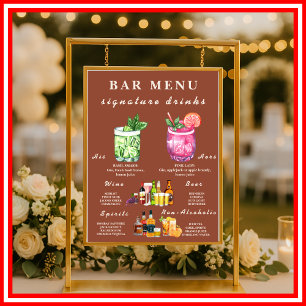 Poster Menu de Bar de Casamento Boho Laranja Queimada Ter