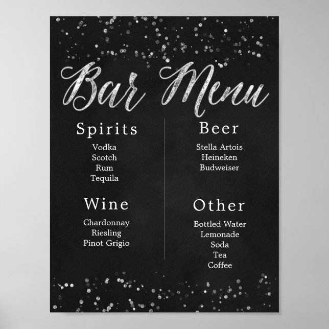 Poster Menu de Bar de Casamento Chalkboard (Frente)