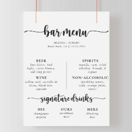 Poster Menu de Bar de Casamento Clássico com Caligrafia E