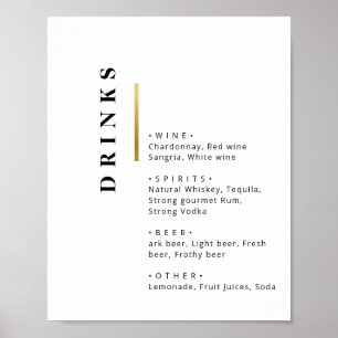Poster Menu de bar de casamento com tipografia preta e br