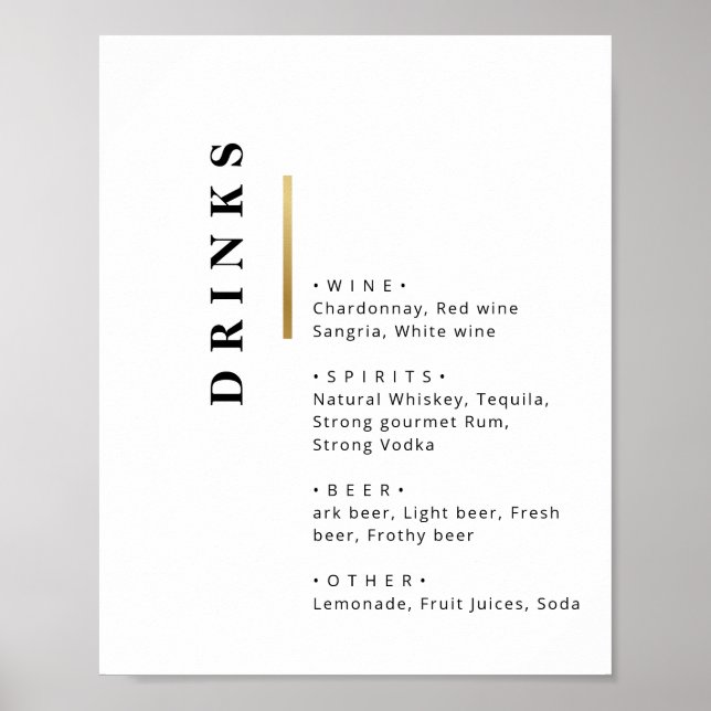 Poster Menu de bar de casamento com tipografia preta e br (Frente)