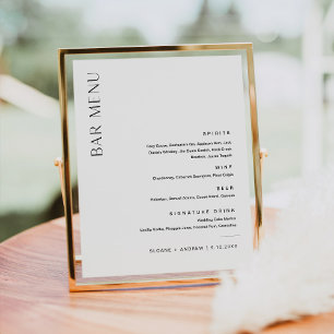 Poster Menu de Bar de Casamento Minimalista HARLOW 8x10