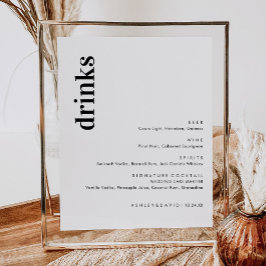 Poster Menu de Bar de Casamento Negrito Minimalista | Men