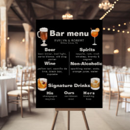 Poster Menu de Bar de Casamento Negro Formal Elegante Min