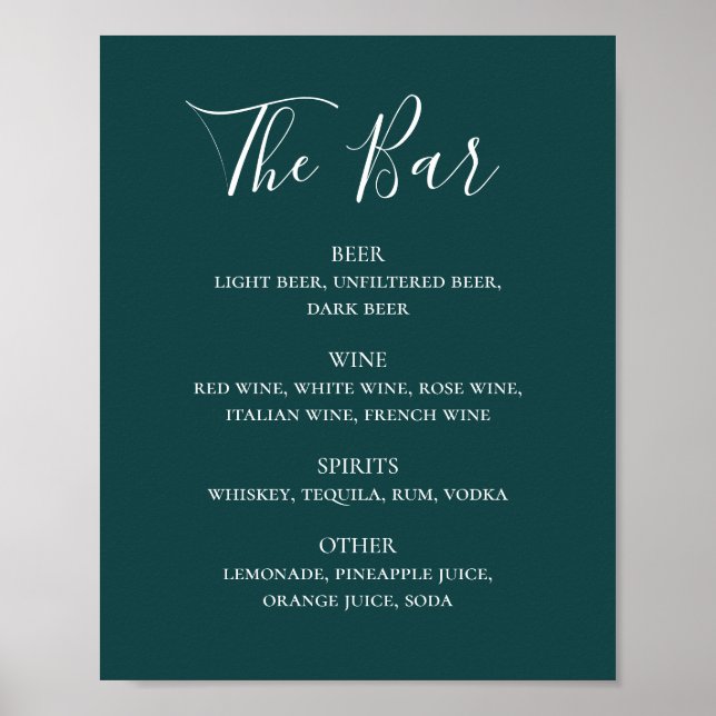 Poster Menu de bar do roteiro de caligrafia de chá bebida (Frente)