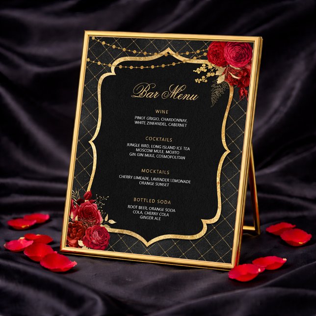 Poster Menu de Bar Preto, Vermelho e Dourado (Black, Red and Gold Bar Menu)