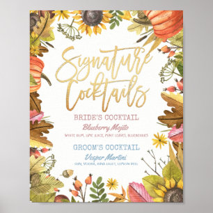 Poster Menu de Bebida Cocktail de Assinatura do Casamento