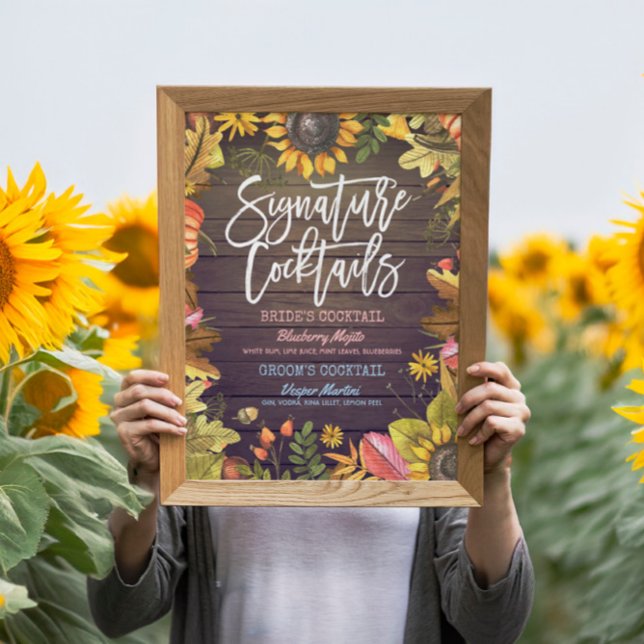 Poster Menu de Bebida Cocktail de Assinatura do Casamento (Criador carregado)