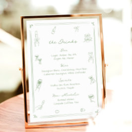Poster Menu de Bebida de Bar Branco e Verde Desenhado à M