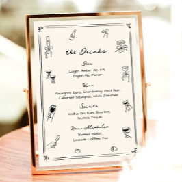 Poster Menu de Bebida de Bar de Casamento Simples