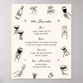 Poster Menu de Bebida do Bar de Casamento Desenho da Mão