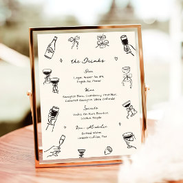 Poster Menu de Bebida do Bar de Casamento Desenho da Mão