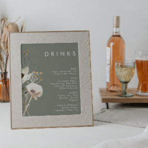 Poster Menu de Bebidas Casamentosas de Flor Selvagem Whim
