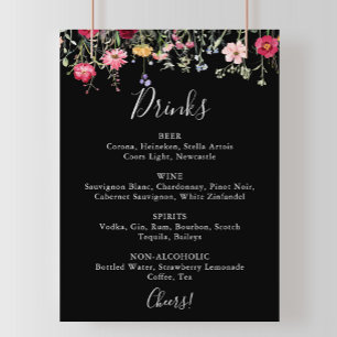 Poster Menu de Bebidas de Casamento de Flores Selvagem de