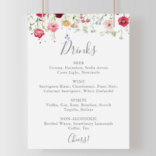 Poster Menu de Bebidas de Casamento de Flores Selvagem Mu