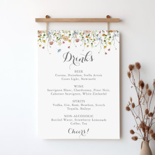Poster Menu de Bebidas de Casamento de Flores Selvagens C
