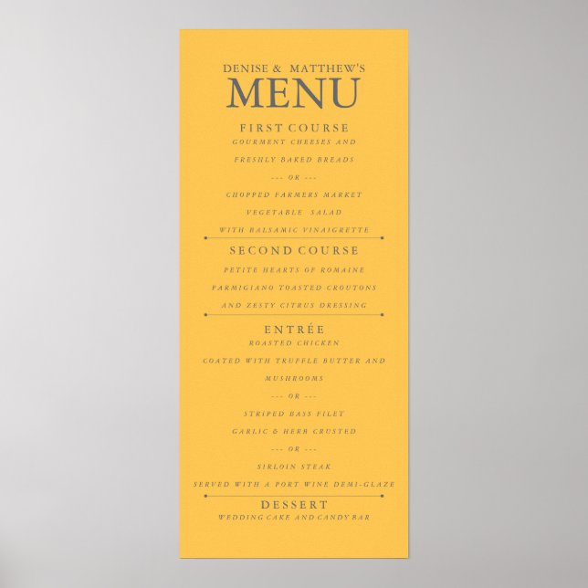 Poster Menu de Casamento Amarelo Daffodil de 4" x 9" (Frente)