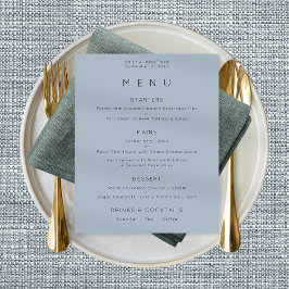 Poster Menu de Casamento Azul Dusty de Texto Simples