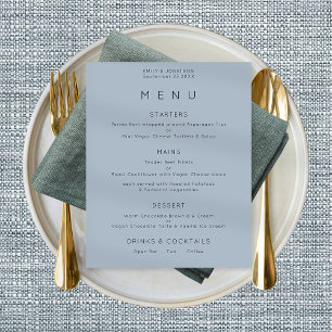 Poster Menu de Casamento Azul Dusty de Texto Simples