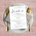 Poster Menu de Casamento Branco Preto de Script Elegante<br><div class="desc">Elegante Script Black White Wedding Menu. Um design tipográfico elegante em preto e branco ou mude para qualquer cor de sua escolha, com um script na moda set para o Menu do cabeçalho. Personalize facilmente o resto do texto para seus próprios detalhes, o que inclui alternativos para suas opções vegetarianas...</div>