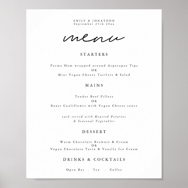 Poster Menu de Casamento com Letra de Cores Modernas (Frente)