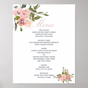 Poster Menu de Casamento de Rosas Rosa-Rosa-Esbranquiçada