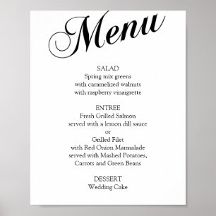 Poster Menu de casamento do guião elegante preto e branc