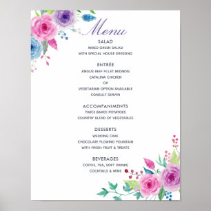 Poster Menu de Casamento Floral Ultra Violet Mix Watercol