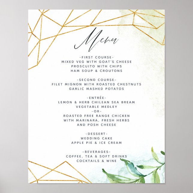 Poster Menu de Casamento Geométrico de Cristal em Aquarel (Frente)