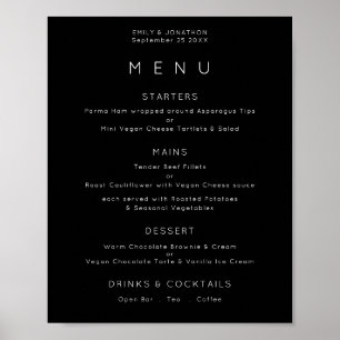 Poster Menu de Casamento Preto Branco de Texto Simples