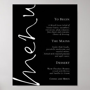 Poster Menu de Casamento Preto Simples com Script na moda