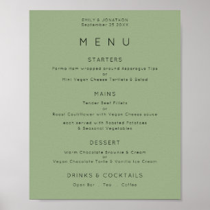 Poster Menu de Casamento Verde da Sage de Texto Simples