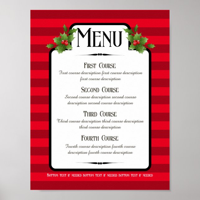 Poster Menu de catering de Natal da festa de janto Holly (Frente)
