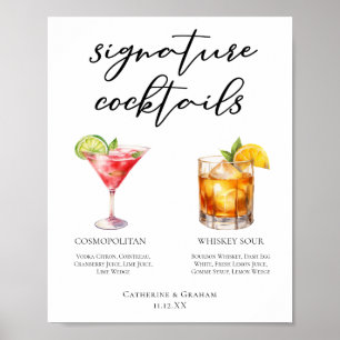 Poster Menu de Cocktails de Assinatura de Casamento sofis