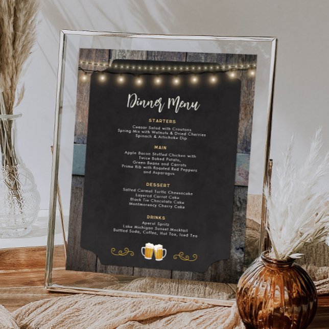 Poster Menu de Janto 8x10 da Rustic Cheers and Beers Them (Rustic Cheers and Beers Themed 8x10 Dinner Menu Poster)