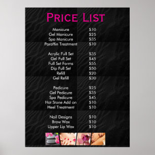 Poster Menu de Lista de Preços de Salão de Nail Belgrado
