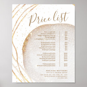 Poster Menu de Lista de Preços de Salão do Dourado Cabelo