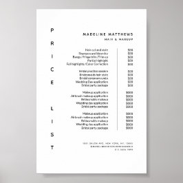 Poster Menu de Lista de Preços do Salão Branco Minimalist