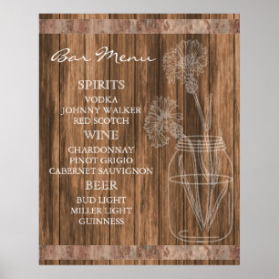 Póster Menu de madeira do bar do celeiro rústico do paí