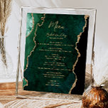 Poster Menu de Mesa de Casamento Agata Dourado Verde Emer<br><div class="desc">A borda esquerda deste elegante cardápio moderno do casamento mostra uma esmeralda verde aquarela agate borda com falsa brilho dourado. A palavra "Menu" aparece em um script de escrita manuscrita dourado. Personalize o texto restante com os nomes do casal,  a data do casamento e os detalhes do menu.</div>