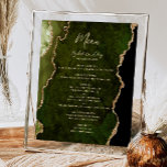 Poster Menu de Mesa de Casamento de Agata Dourada Verde O<br><div class="desc">A borda esquerda deste elegante cardápio de casamento moderno apresenta uma coloração aquosa verde-oliva,  borda agitada com falso brilho dourado. A palavra "Menu" aparece em um script de escrita manuscrita dourado. Personalize o texto restante com os nomes do casal,  a data do casamento e os detalhes do menu.</div>